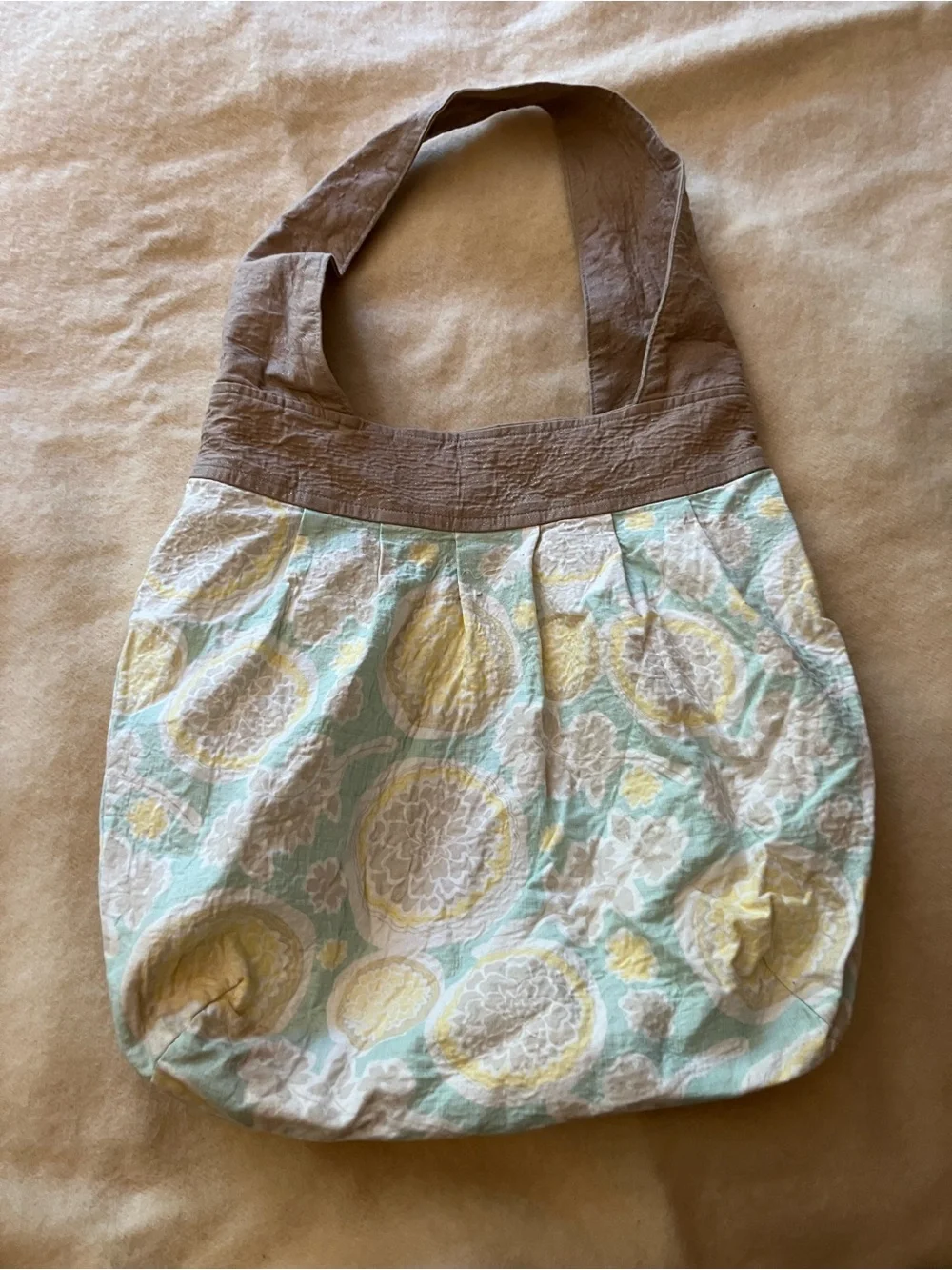 Reversible, handmade cotton, hobo bag pastels big pockets and wide shoulder